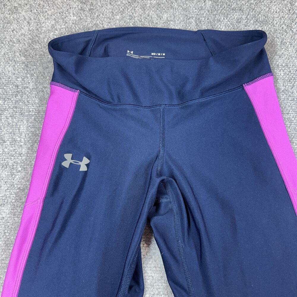 Under Armour HeatGear Compression Leggings Womens M Navy Pink Athletic Running - Picture 2 of 9